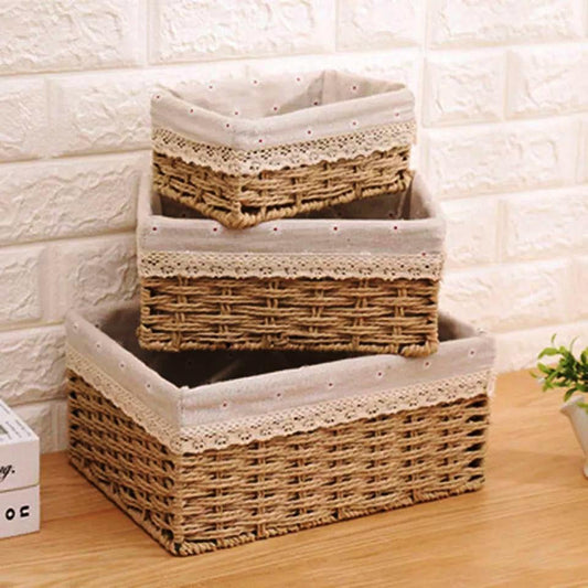 3-Piece Woven Rattan Storage Basket Set