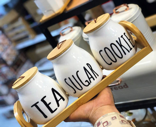 Large 3-Piece Porcelain Tea, Sugar, and Cookie Jar Set