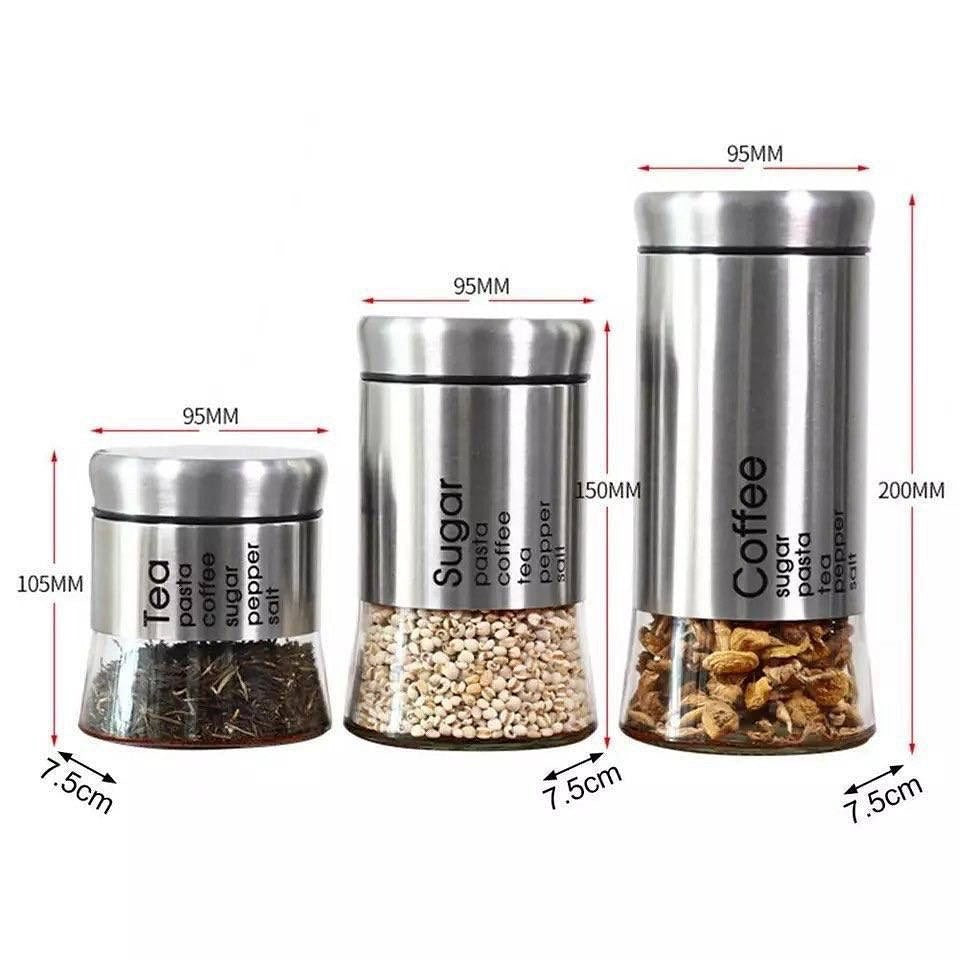 3-Piece Stainless Steel Spice Jars Set